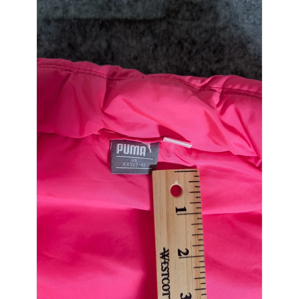 Puma Kids Pink Quilted Puffer Vest Silver‎ Glitter Logo Full Zip Mock Neck 87819